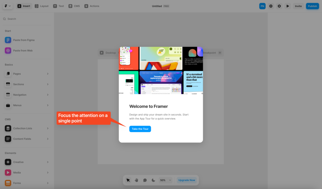 Framer.com genius onboarding