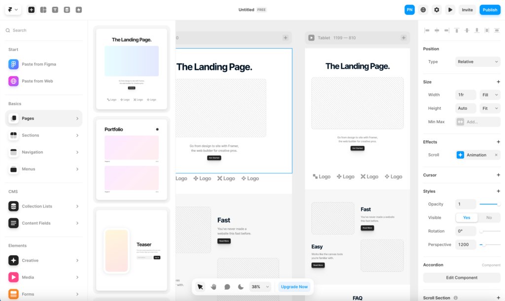 Framer.com landing page design