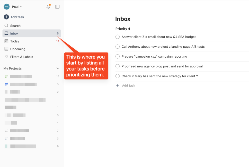 Todoist to organize tasks