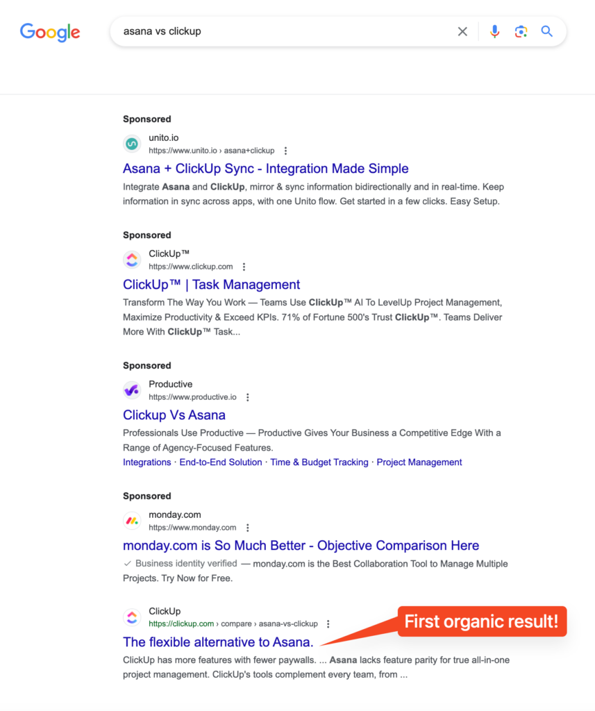 asana vs clickup organic ranking