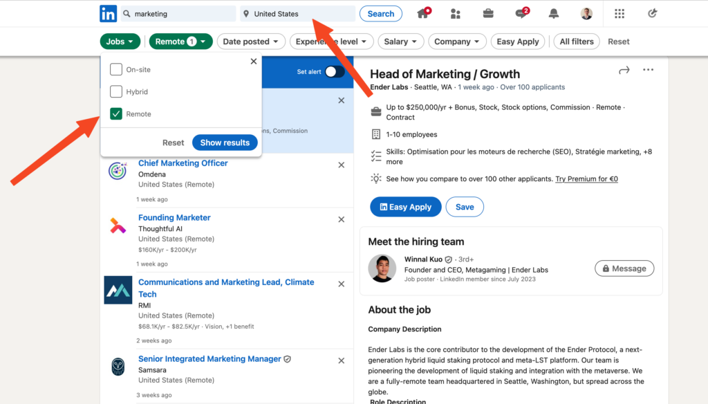 LinkedIn remote marketing jobs